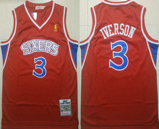 Men's Philadelphia 76ers #3 Allen Iverson 1996-97 Red Hardwood Classics Soul Swingman Jersey