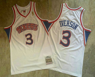 Men's Philadelphia 76ers #3 Allen Iverson 1996-97 White Hardwood Classics Soul AU Throwback Jersey