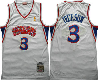 Men's Philadelphia 76ers #3 Allen Iverson 1996-97 White Hardwood Classics Soul Swingman Jersey