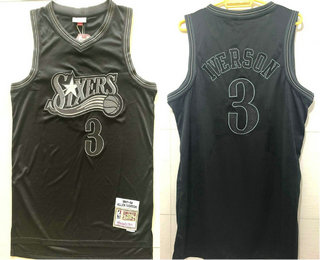 Men's Philadelphia 76ers #3 Allen Iverson 1997-98 ALL Black Hardwood Classics Soul Swingman Jersey