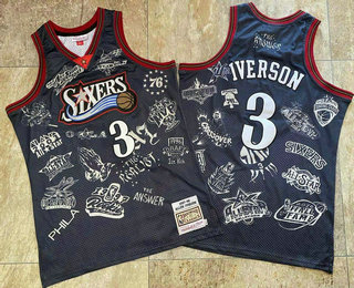 Men's Philadelphia 76ers #3 Allen Iverson 1997-98 Black Hardwood Classics Soul Swingman Throwback Fashion Jersey