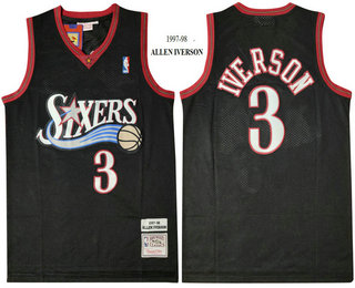 Men's Philadelphia 76ers #3 Allen Iverson 1997-98 Black Hardwood Classics Soul Swingman Throwback Jersey