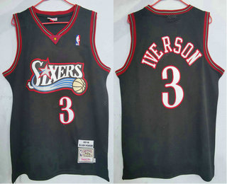 Men's Philadelphia 76ers #3 Allen Iverson 1997-98 Black Hardwood Classics Soul Swingman Throwback Jersey