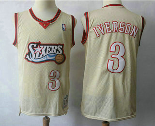 Men's Philadelphia 76ers #3 Allen Iverson 1997-98 Cream Hardwood Classics Soul Swingman Throwback Jersey