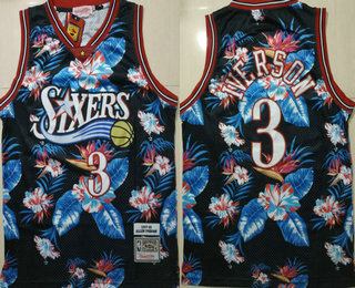 Men's Philadelphia 76ers #3 Allen Iverson 1997-98 Ness Floral Fashion Hardwood Classics Soul Swingman Throwback Jersey