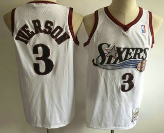 Men's Philadelphia 76ers #3 Allen Iverson 1997-98 White Hardwood Classics Soul Swingman Throwback Jersey