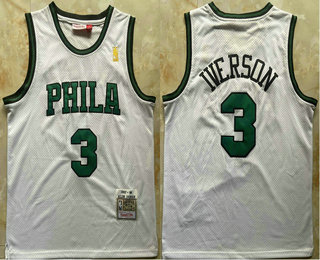 Men's Philadelphia 76ers #3 Allen Iverson 1997-98 White Hardwood Classics Swingman Throwback Jersey