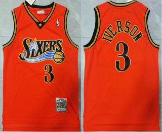 Men's Philadelphia 76ers #3 Allen Iverson 1999-00 Orange Hardwood Classics Soul Swingman Throwback Jersey