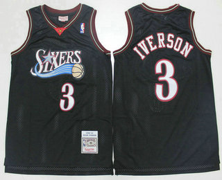 Men's Philadelphia 76ers #3 Allen Iverson 2000-01 Black Hardwood Classics Soul Swingman Throwback Jersey