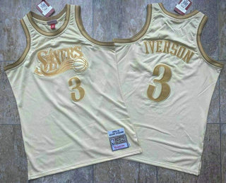 Men's Philadelphia 76ers #3 Allen Iverson 2000-01 Gold Hardwood Classics Soul AU Throwback Jersey