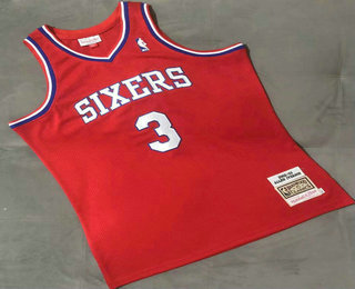 Men's Philadelphia 76ers #3 Allen Iverson 2002-03 Red Hardwood Classics Soul AU Throwback Jersey