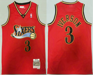 Men's Philadelphia 76ers #3 Allen Iverson 2003-04 Orange Hardwood Classics Soul Swingman Throwback Jersey