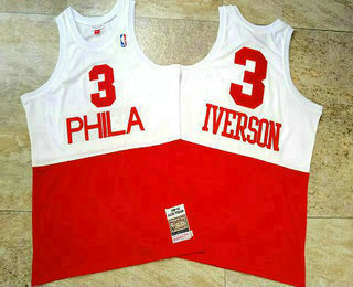 Men's Philadelphia 76ers #3 Allen Iverson 2003-04 White Red Hardwood Classics Soul AU Jersey