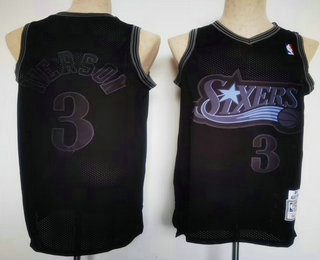 Men's Philadelphia 76ers #3 Allen Iverson ALL Black Hardwood Classics NEW Swingman Throwback Jersey