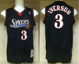 Men's Philadelphia 76ers #3 Allen Iverson Black Hardwood Classics Soul AU Throwback Jersey