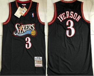 Men's Philadelphia 76ers #3 Allen Iverson Black Hardwood Classics Soul AU Throwback Jersey