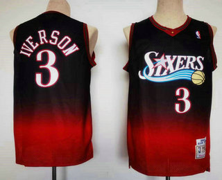 Men's Philadelphia 76ers #3 Allen Iverson Black Red Hardwood Classics Soul Swingman Throwback Jersey