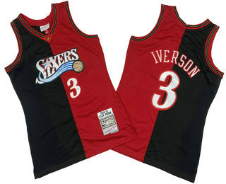 Men's Philadelphia 76ers #3 Allen Iverson Black Red Two Tone Basketball Swingman Jersey