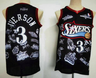 Men's Philadelphia 76ers #3 Allen Iverson Black Team Logos Swingman Jersey