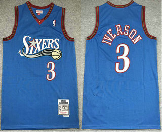 Men's Philadelphia 76ers #3 Allen Iverson Blue 1990-00 Hardwood Classics Soul Swingman Throwback Jersey