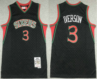 Men's Philadelphia 76ers #3 Allen Iverson Blue 1996-97 Black Green Hardwood Classics Soul Swingman Throwback Jersey