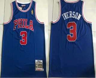 Men's Philadelphia 76ers #3 Allen Iverson Blue 1996 Throwback AU Jersey