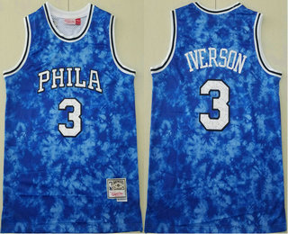 Men's Philadelphia 76ers #3 Allen Iverson Blue Camo Hardwood Classics Soul Swingman Throwback Jersey