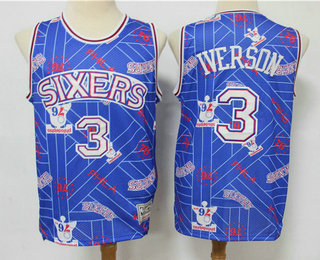 Men's Philadelphia 76ers #3 Allen Iverson Blue Tear Up Pack Mitchell & Ness Swingman Jeresy