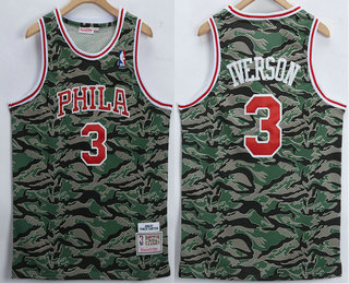 Men's Philadelphia 76ers #3 Allen Iverson Camo Hardwood Classics Soul Swingman Throwback Jersey