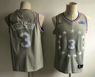 Men's Philadelphia 76ers #3 Allen Iverson Gray 2018-19 City Edition Nike Swingman Stubhub Stitched NBA Jersey