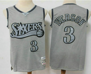 Men's Philadelphia 76ers #3 Allen Iverson Grey Hardwood Classics Soul Swingman Throwback Jersey