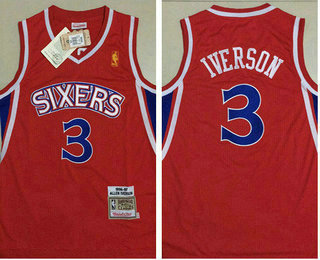 Men's Philadelphia 76ers #3 Allen Iverson Red AU ALL Stitched Swingman Throwback Jersey