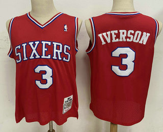 Men's Philadelphia 76ers #3 Allen Iverson Red Hardwood Classics Soul Swingman Jersey