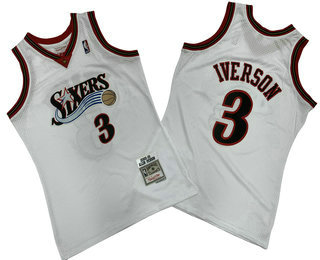 Men's Philadelphia 76ers #3 Allen Iverson White Hardwood Classics Soul Swingman Throwback Jersey