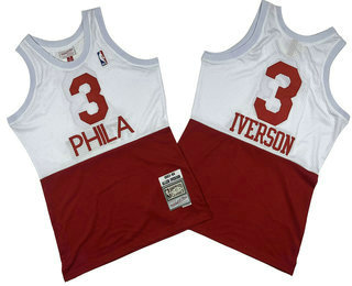 Men's Philadelphia 76ers #3 Allen Iverson White Red Two Tone Basketball Swingman Jersey