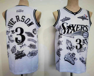 Men's Philadelphia 76ers #3 Allen Iverson White Team Logos Swingman Jersey