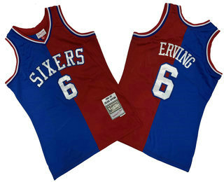 Men's Philadelphia 76ers #6 Julius Erving Blue Red Two Tone Basketball Swingman Jersey