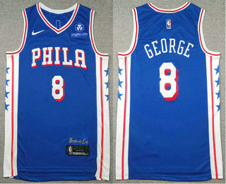 Men's Philadelphia 76ers #8 Paul George Blue Icon Sponsor Swingman Jersey