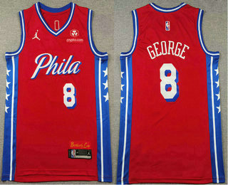 Men's Philadelphia 76ers #8 Paul George Red Icon Sponsor Swingman Jersey