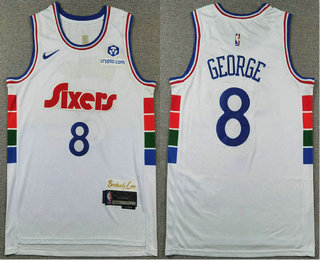 Men's Philadelphia 76ers #8 Paul George White 2024 City Edition Swingman Sponsor Stitched Jersey