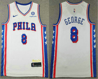 Men's Philadelphia 76ers #8 Paul George White Icon Sponsor Swingman Jersey