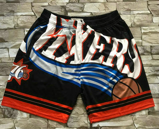 Men's Philadelphia 76ers Black Big Face Mitchell Ness Hardwood Classics Soul Swingman Throwback Shorts