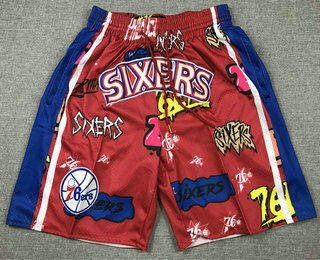 Men's Philadelphia 76ers Red Doodle Fashion Swingman Throwback Shorts