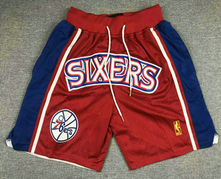 Men's Philadelphia 76ers Red Just Don Stitched Swingman Shorts