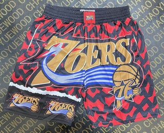 Men's Philadelphia 76ers big LOGO Red Black Laser Printing Shorts