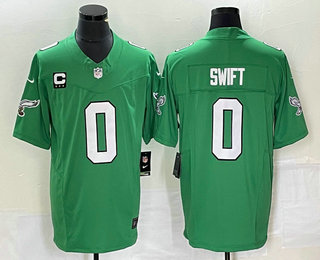 Men's Philadelphia Eagles #0 DAndre Swift Green C Patch 2023 FUSE Vapor Limited Throwback Stitched Jersey