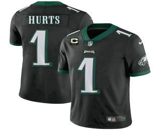 Men's Philadelphia Eagles #1 Jalen Hurts 2022 Black With 2 star C Patch Vapor Untouchable Limited Stitched Jersey