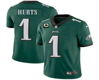 Men's Philadelphia Eagles #1 Jalen Hurts 2022 Green With 2 star C Patch Vapor Untouchable Limited Stitched Jersey