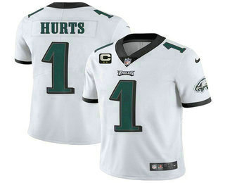 Men's Philadelphia Eagles #1 Jalen Hurts 2022 White With 2 star C Patch Vapor Untouchable Limited Stitched Jersey