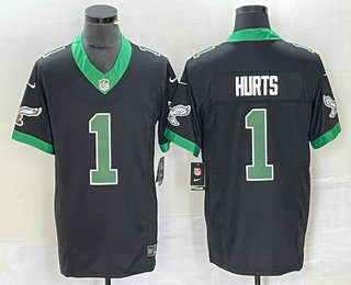 Men's Philadelphia Eagles #1 Jalen Hurts Black 2023 FUSE Vapor Limited Throwback Stitched Jersey